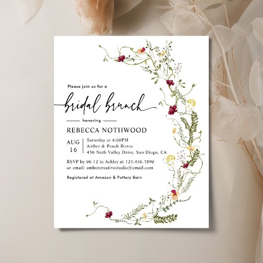 Papier Budget Simple Floral Bridal Brunch Invitation