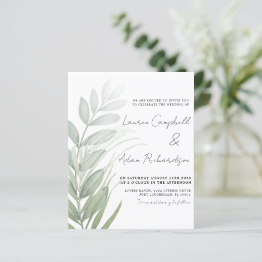 Papier Budget Simple Foliing Faire-part de mariage vert (Debout devant)