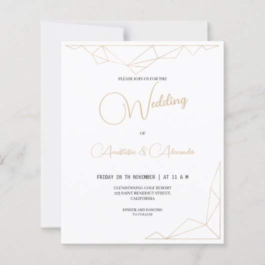 Papier Budget Simple Gold Faire-part de mariage. (Devant)