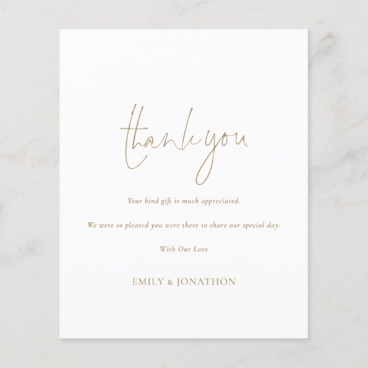 Papier Budget Simple Gold Script Photo Mariage Merci (Devant)