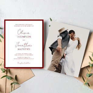 Papier BUDGET Simple Mariage Photo Bordure Rouge Script