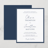 Papier BUDGET Simple Mariage Script à Bordure Navy Blue (Devant / Derrière)