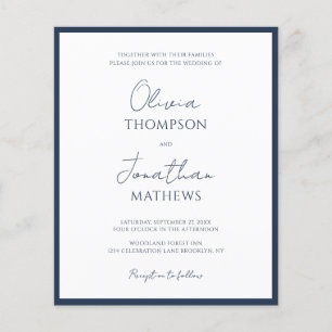 Papier BUDGET Simple Mariage Script à Bordure Navy Blue