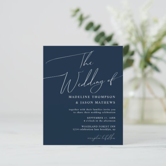 Papier BUDGET Simple Marine Bleu Script Le Mariage (Debout devant)