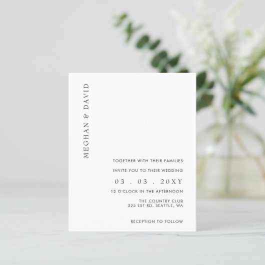 Papier Budget Simple Moderne Faire-part de mariage Blanc (Debout devant)
