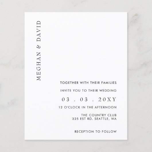 Papier Budget Simple Moderne Faire-part de mariage Blanc (Devant)