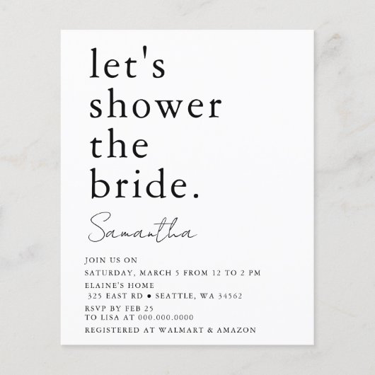 Papier Budget Simple Moderne Invitation De Douche Nuptial (Devant)