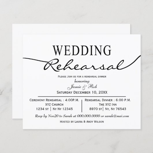 Papier Budget Simple Moderne Répétition Dîner Invitation (Devant / Derrière)