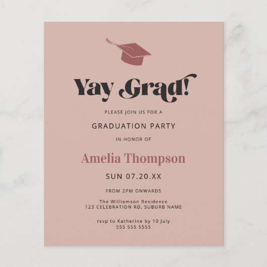 Papier Budget Simple Moderne Rose Casquette  Invitation (Devant)