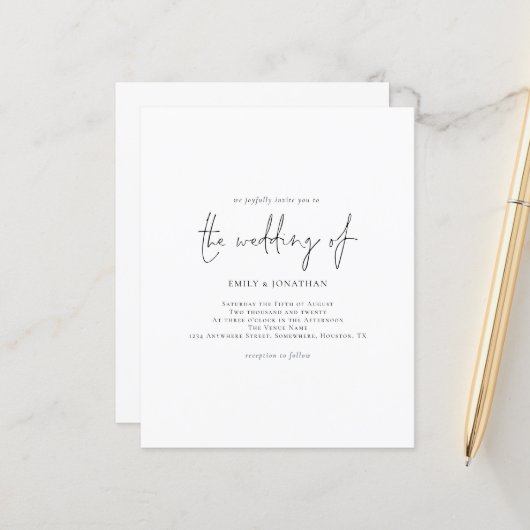 Papier Budget Simple Noir Blanc Faire-part de mariage (Devant/Arrière en situation)