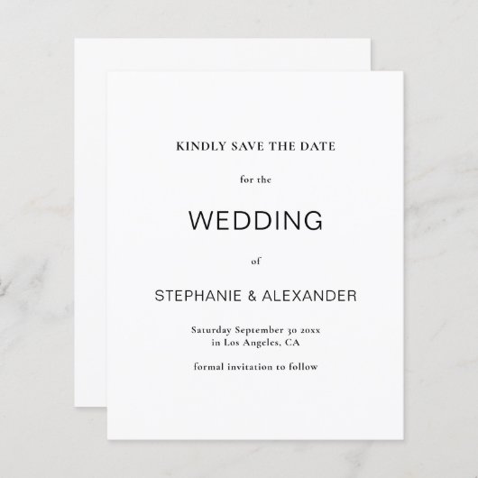 Papier Budget Simple Noir & Blanc Mariage Enregistrer La  (Devant / Derrière)