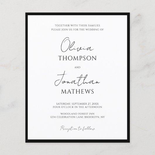 Papier BUDGET Simple Noir Blanc Script QR Code Mariage (Devant)