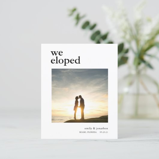 Papier Budget Simple Nous Avons Elopé Faire-part Photo (Debout devant)