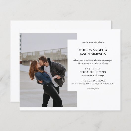 Papier Budget Simple Photo Élégant Mariage Invitation (Devant / Derrière)