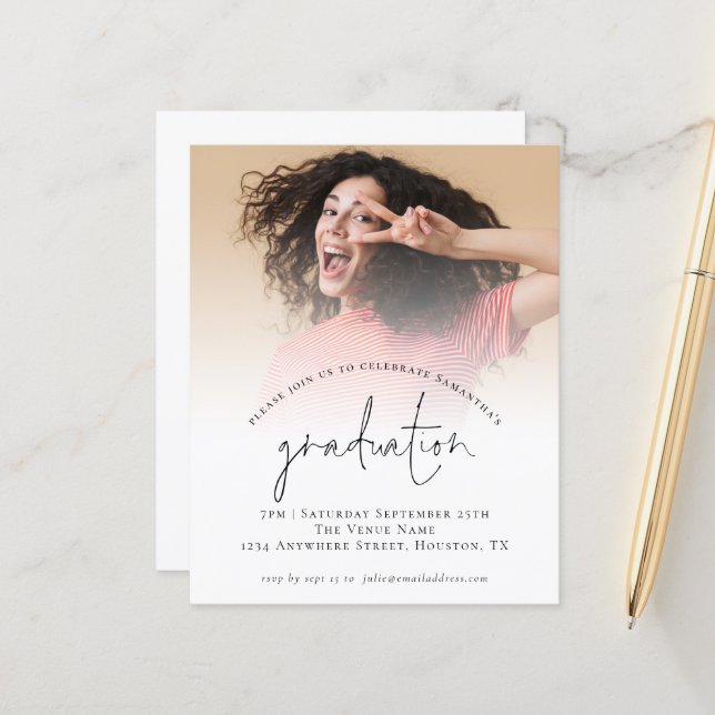 Papier Budget Simple Photo Graduation 2022 Invitation de  (Devant/Arrière en situation)