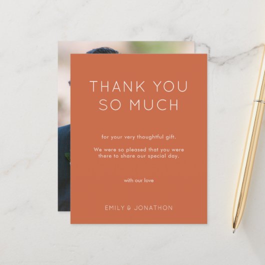 Papier Budget Simple Photo Mariage en terre cuite Merci (Devant/Arrière en situation)