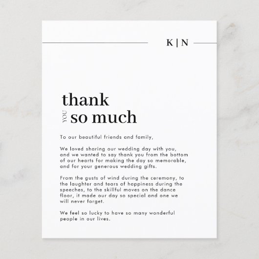 Papier Budget Simple Photo Monogramme Mariage Merci (Devant)