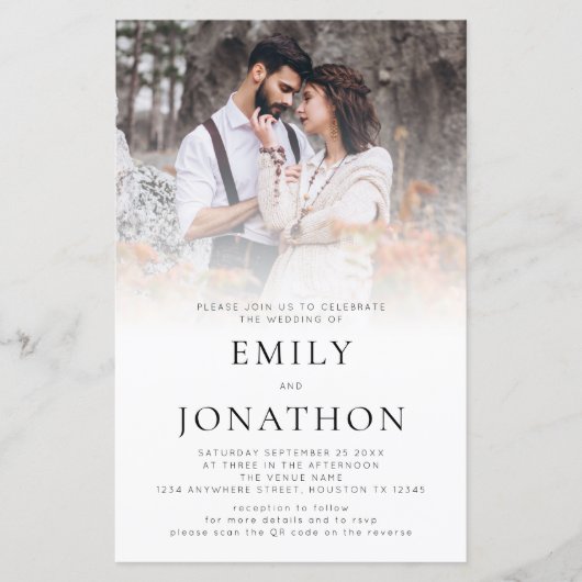 Papier Budget Simple Photo QR Code Mariage Invitation (Devant)