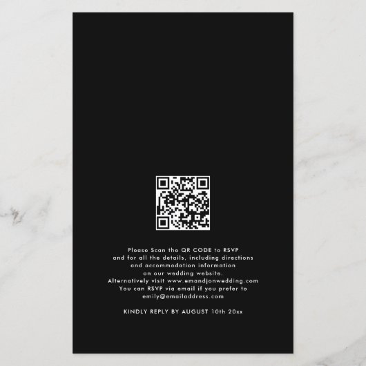 Papier Budget simple photo QR Code Mariage noir Invitatio (Dos)