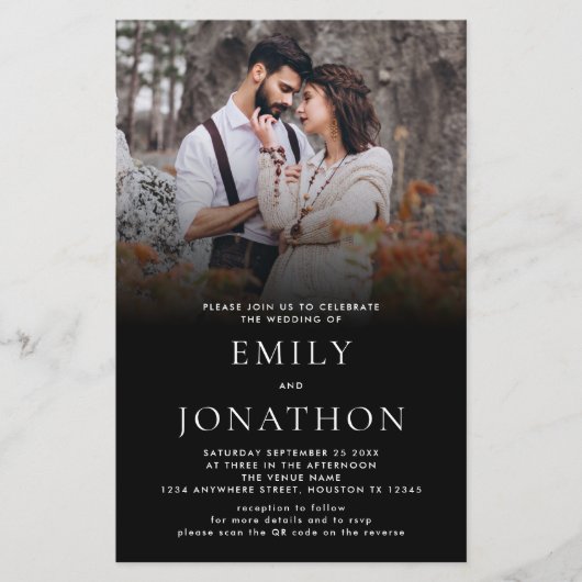 Papier Budget simple photo QR Code Mariage noir Invitatio (Devant)