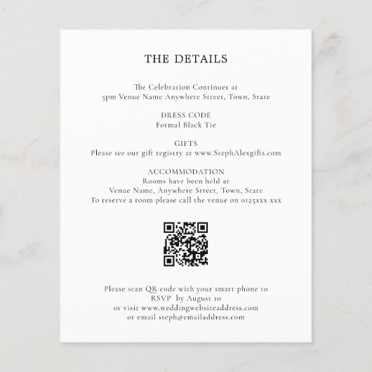 Papier Budget Simple QR Code Black White Wedding Invitati (Dos)