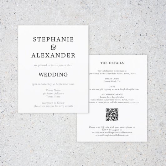 Papier Budget Simple QR Code Black White Wedding Invitati