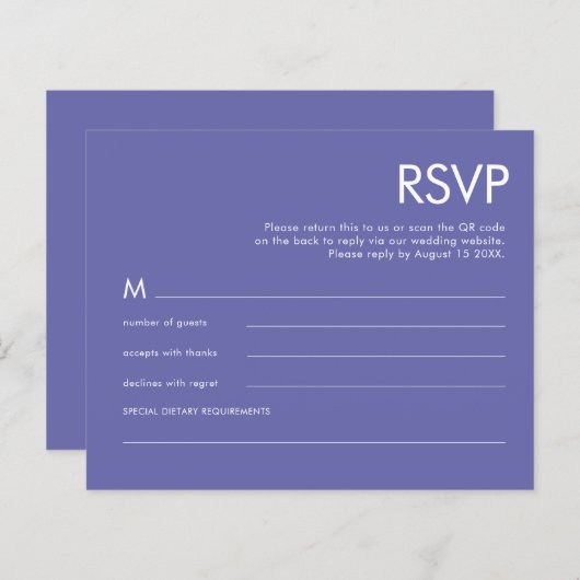 Papier Budget Simple QR Code bleu Mariage RSVP (Devant / Derrière)