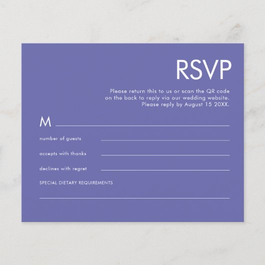 Papier Budget Simple QR Code bleu Mariage RSVP (Devant)