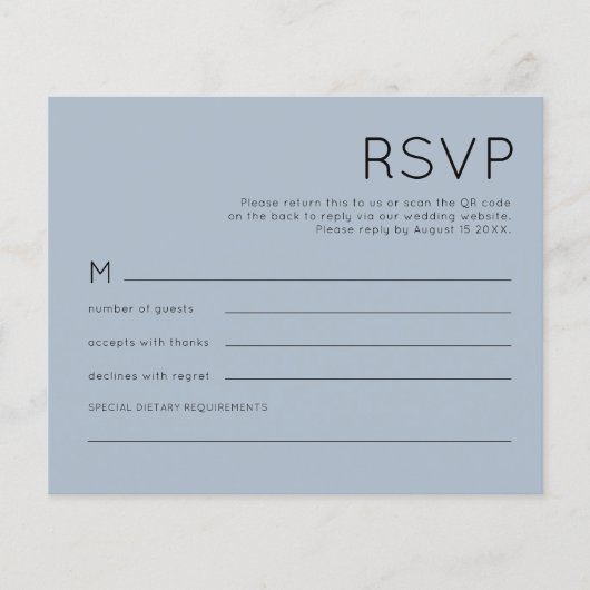 Papier Budget Simple QR Code Dusty Blue Wedding RSVP (Devant)