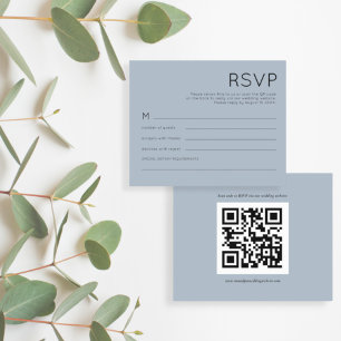 Papier Budget Simple QR Code Dusty Blue Wedding RSVP