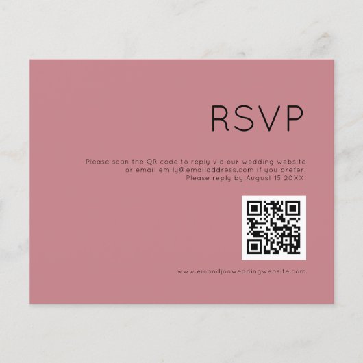 Papier Budget Simple QR Code Dusty Mariage Rose RSVP (Devant)