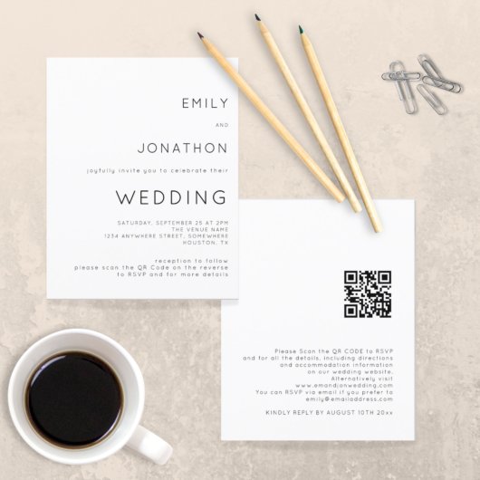Papier Budget Simple QR Code Invitation de mariage blanc