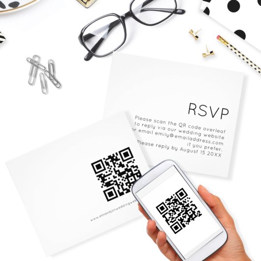 Papier Budget Simple QR Code Noir Blanc Mariage RSVP