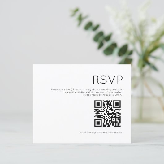 Papier Budget Simple QR Code Noir et Blanc Mariage RSVP (Debout devant)