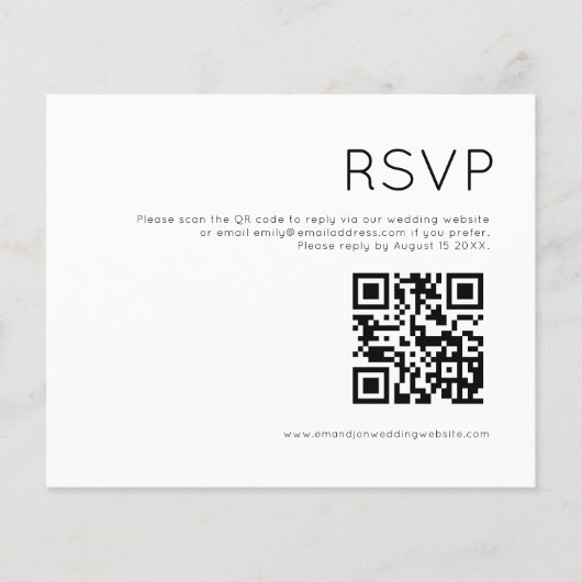 Papier Budget Simple QR Code Noir et Blanc Mariage RSVP (Devant)