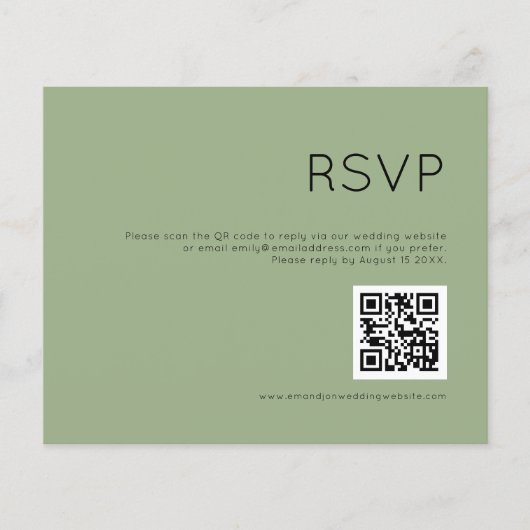 Papier Budget Simple QR Code Sage Wedding RSVP (Devant)