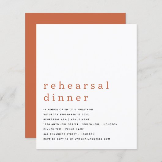 Papier Budget Simple Répétition en Terracotta Dîner Invit (Devant / Derrière)