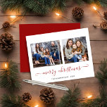 Papier BUDGET Simple Rouge Script Joyeux Noël Photo<br><div class="desc">BUDGET Red Script Modern Joyeux Noël Photo Holiday Card avec deux de vos photos préférées et un script simple mais élégant Joyeux Noël salutation. Le dos est orné d'un arrière - plan rouge hivernal et festif. Parfait pour vos cartes de fin de année cette année ! **Notre papier BUDGET est...</div>