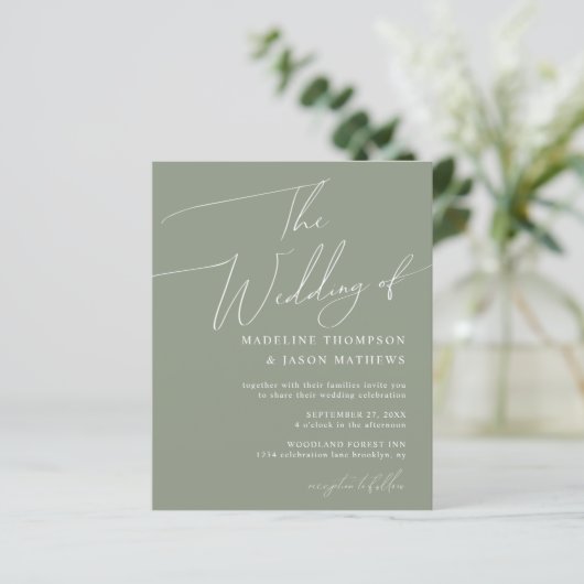 Papier BUDGET Simple Sage Green Script Le Mariage (Debout devant)