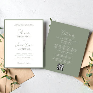 Papier BUDGET Simple Sage Green Script QR Code Mariage