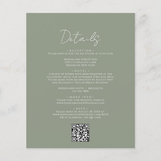 Papier BUDGET Simple Sage Green Script QR Code Mariage (Dos)