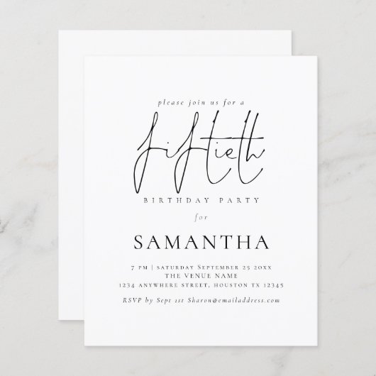 Papier Budget Simple Script 50e anniversaire Invitation d (Devant / Derrière)