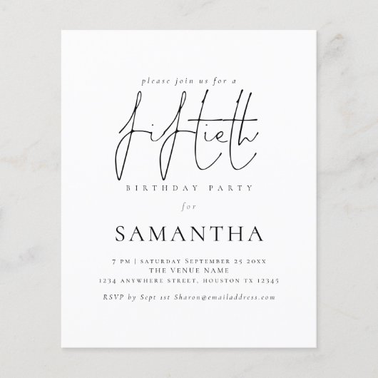 Papier Budget Simple Script 50e anniversaire Invitation d (Devant)
