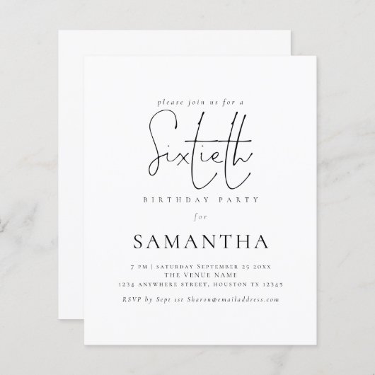 Papier Budget Simple Script 60e anniversaire Invitation d (Devant / Derrière)