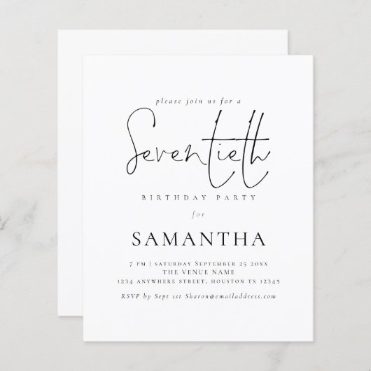 Papier Budget Simple Script 70e anniversaire Invitation d (Devant / Derrière)