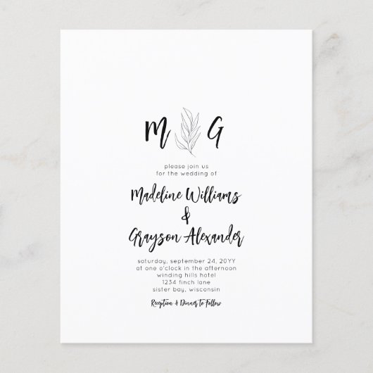 Papier Budget Simple Script Botanique Monogramme Mariage (Devant)