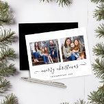 Papier BUDGET Simple Script Joyeux Noël Photo<br><div class="desc">BUDGET Simple Script Modern Joyeux Noël Photo Holiday Card avec deux de vos photos préférées et un script simple mais élégant Joyeux voeux de Noël. Le dos est un noir élégant et simple. Parfait pour vos cartes de fin de année cette année ! **Notre papier BUDGET est plus petit, plus...</div>