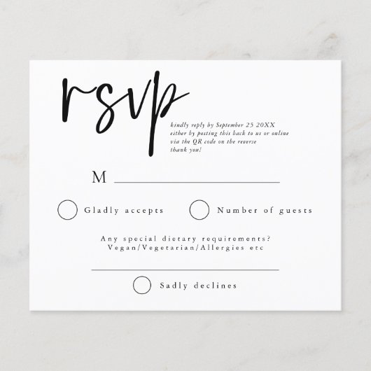 Papier Budget Simple Script QR Code Mariage RSVP (Devant)