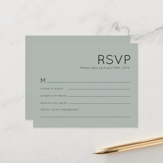 Papier Budget Simple Silvery Sage Vert Mariage RSVP (Devant/Arrière en situation)
