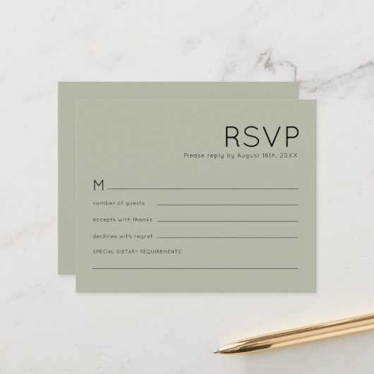 Papier Budget Simple Soft Sage Vert Mariage RSVP (Devant/Arrière en situation)